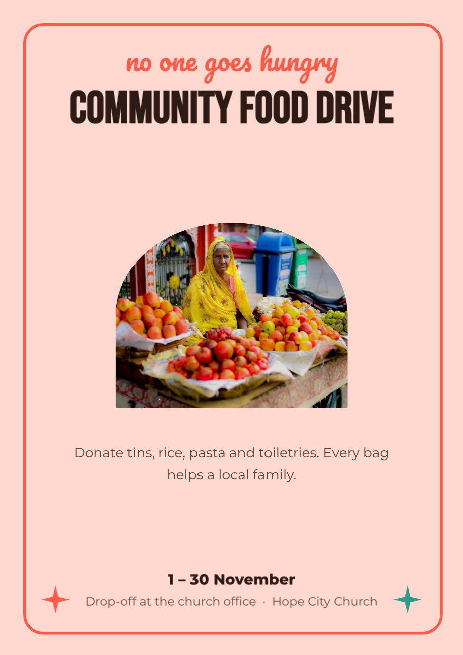 Community Food Drive Church Poster — editable events template