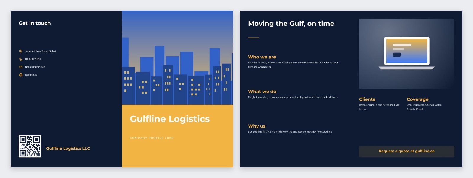 Company Profile Bifold Brochure — editable marketing template