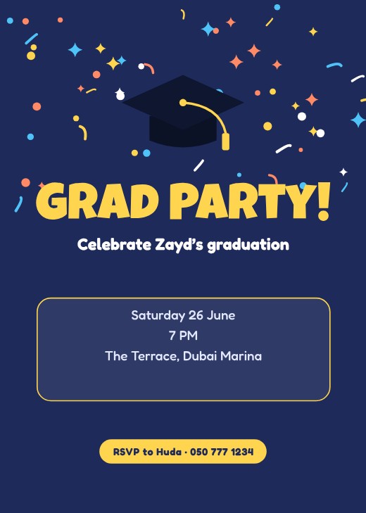 Confetti Cap Grad Party Invitation