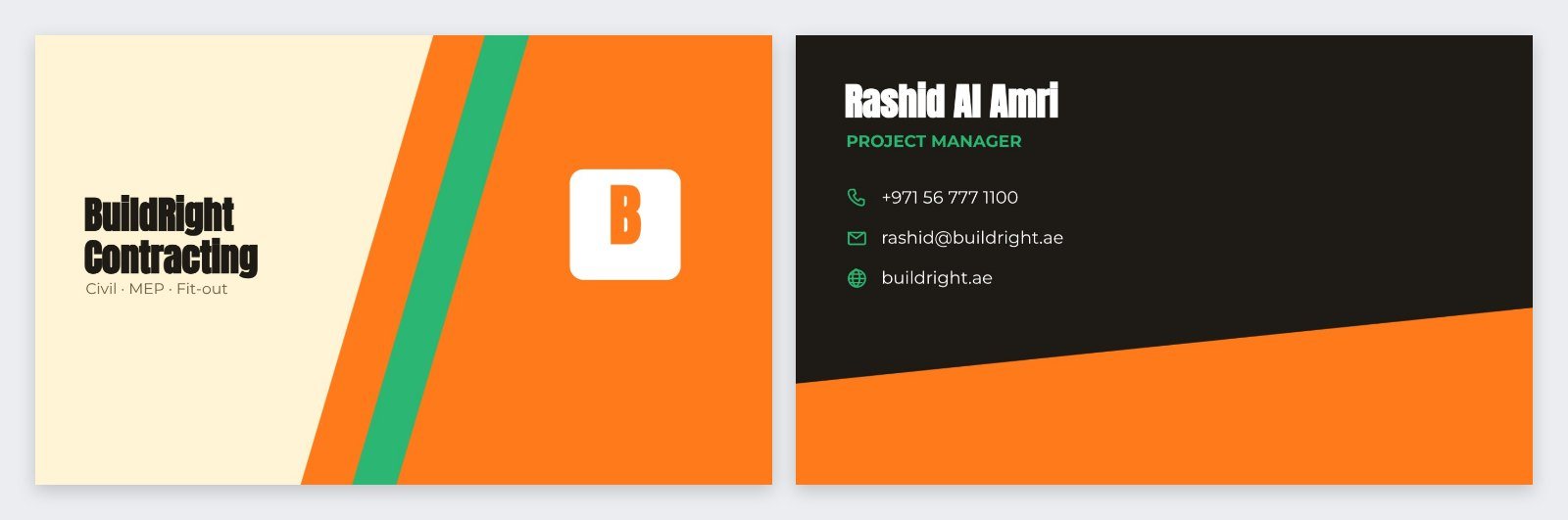 Construction Diagonal Card — editable business template