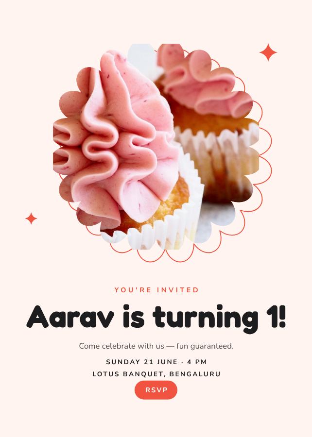 Coral Aarav's One Birthday Invitation — editable birthday template