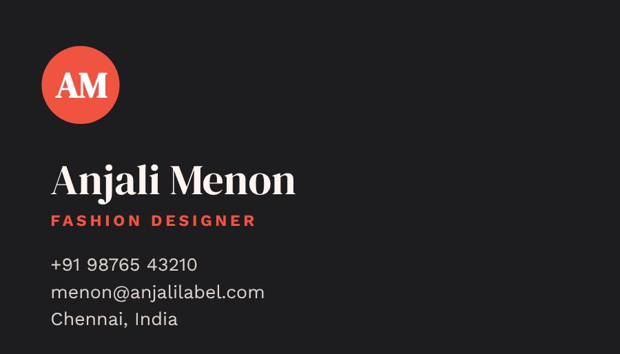Coral Anjali Label Dark Business Card — editable business template