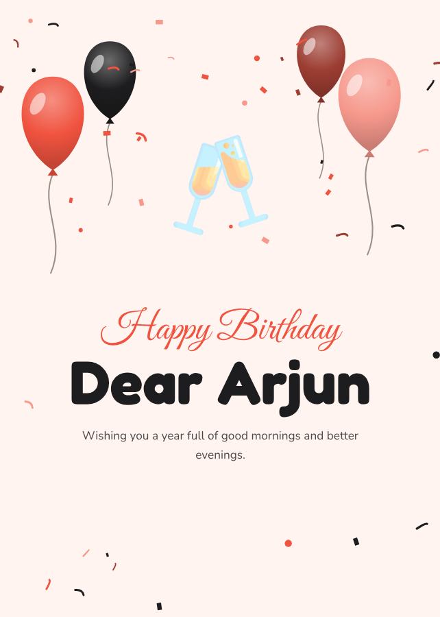 Coral Arjun Birthday Wishes Card — editable birthday template