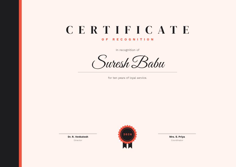 Coral Certificate Of Recognition Certificate Formal — editable certificates template