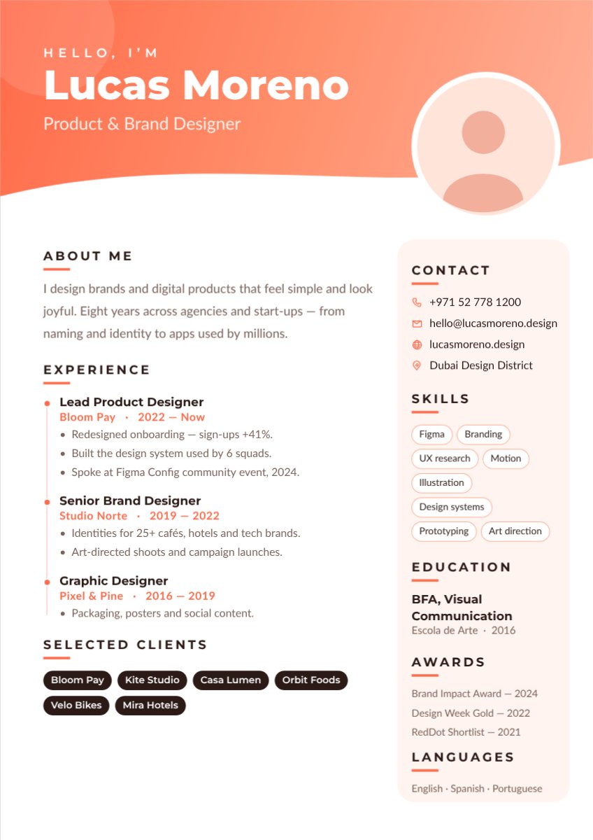 Coral Creative Resume — editable resume template