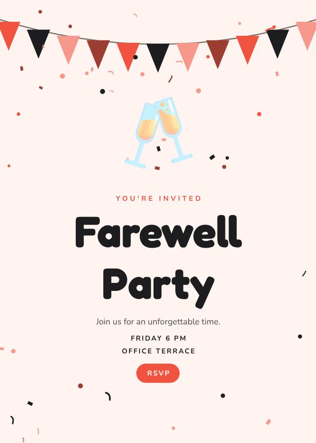 Coral Farewell Party Invitation — editable events template