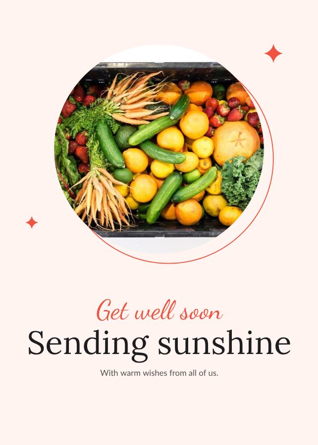 Coral Get well soon sending sunshine Card VI — editable cards template