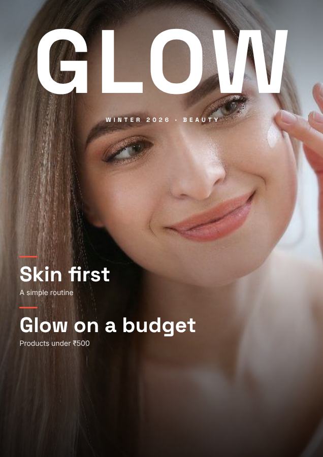 Coral GLOW Beauty Magazine Cover Winter 2026 — editable marketing template