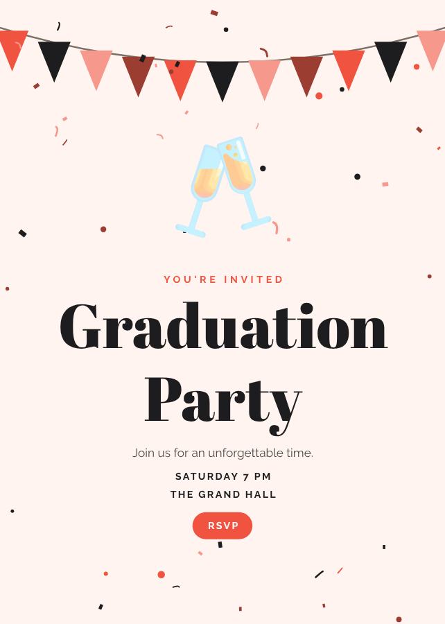 Coral Graduation Party Invitation — editable events template