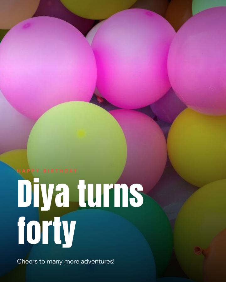 Coral Happy Forty Diya Birthday Post — editable birthday template