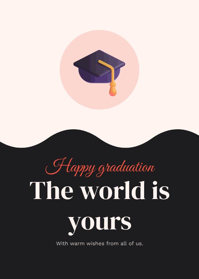 Coral Happy graduation the world is yours Card III — editable cards template