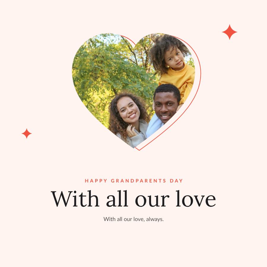 Coral Happy grandparents day With all our love Wishes — editable love & family template
