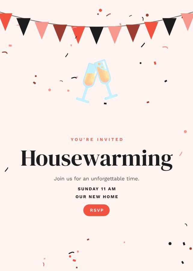 Coral Housewarming Invitation — editable events template