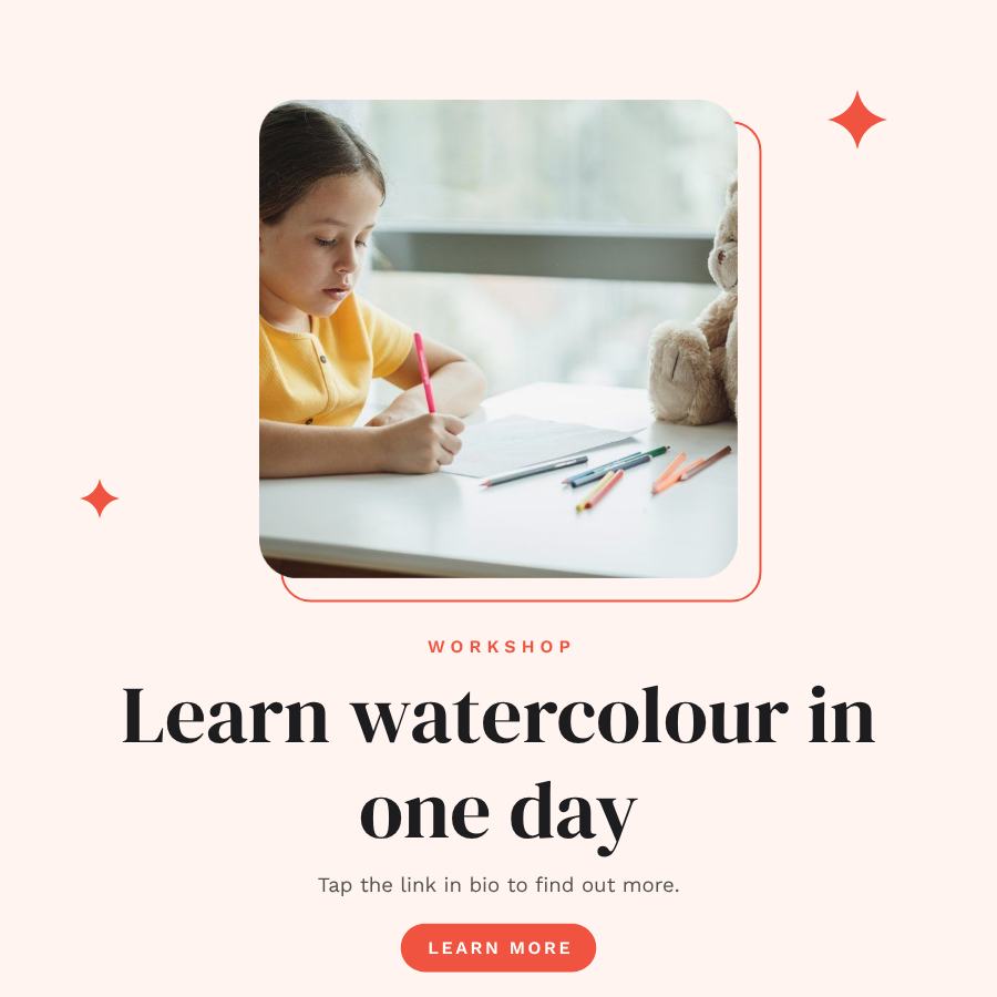 Coral Learn watercolour in one day Announcement Post — editable social media template