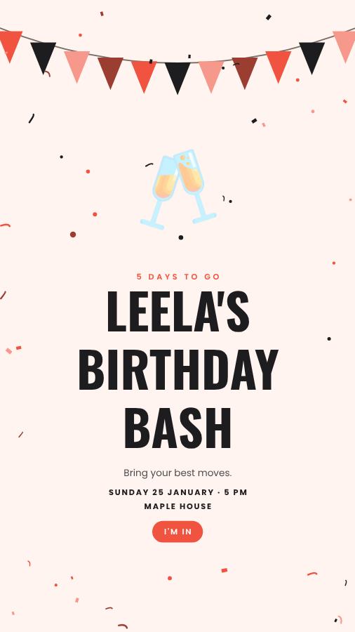 Coral Leela Birthday Bash Story — editable birthday template