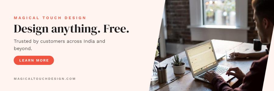 Coral Magical Touch Design Website Banner — editable marketing template