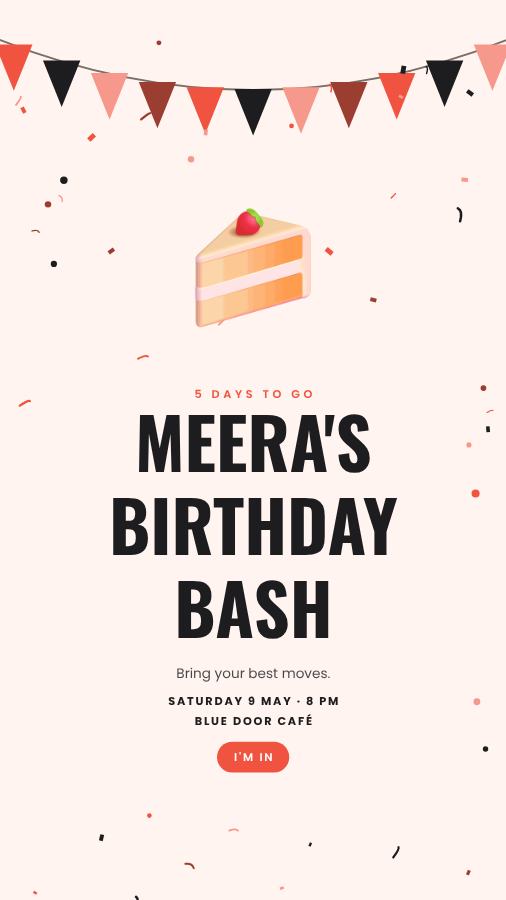 Coral Meera Birthday Bash Story — editable birthday template