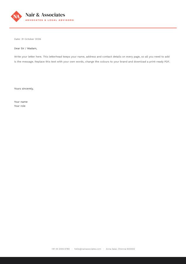 Coral Nair & Associates Minimal Letterhead — editable business template