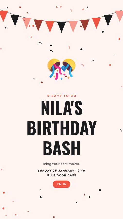 Coral Nila Birthday Bash Story — editable birthday template