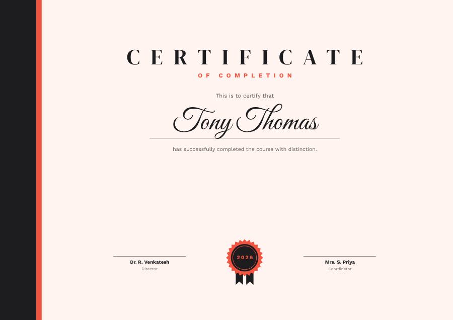 Coral Of Completion Certificate Formal — editable certificates template