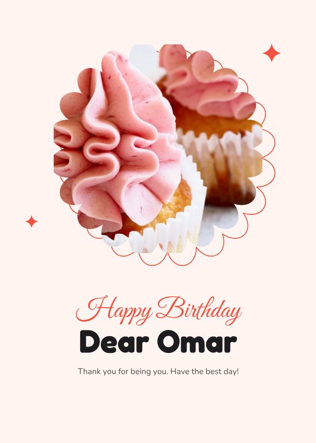 Coral Omar Birthday Wishes Card — editable birthday template