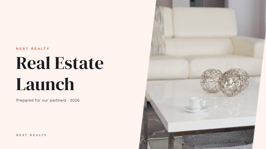 Coral Real Estate Launch Presentation Minimal — editable business template