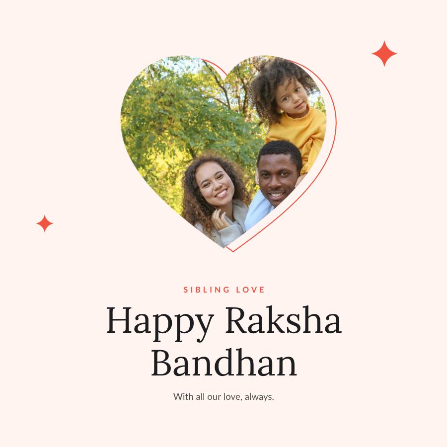 Coral Sibling love Happy Raksha Bandhan Greeting — editable love & family template