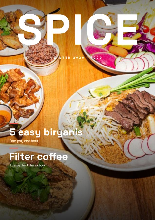 Coral SPICE Food Magazine Cover Winter 2026 — editable marketing template