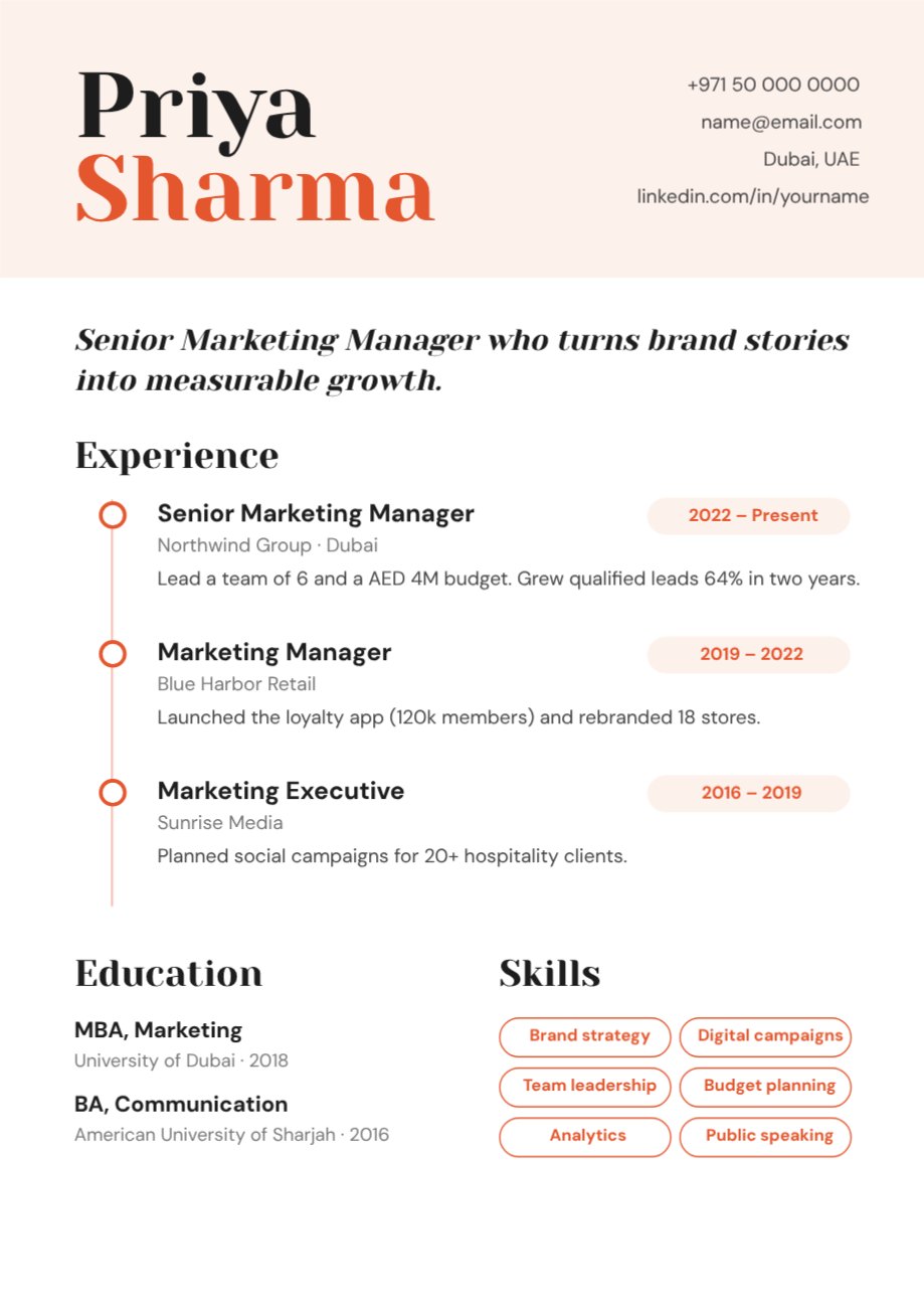 Coral Timeline Resume — editable resume template