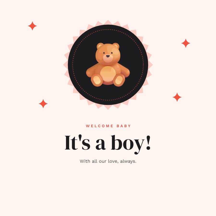 Coral Welcome baby It's a boy! Square — editable love & family template