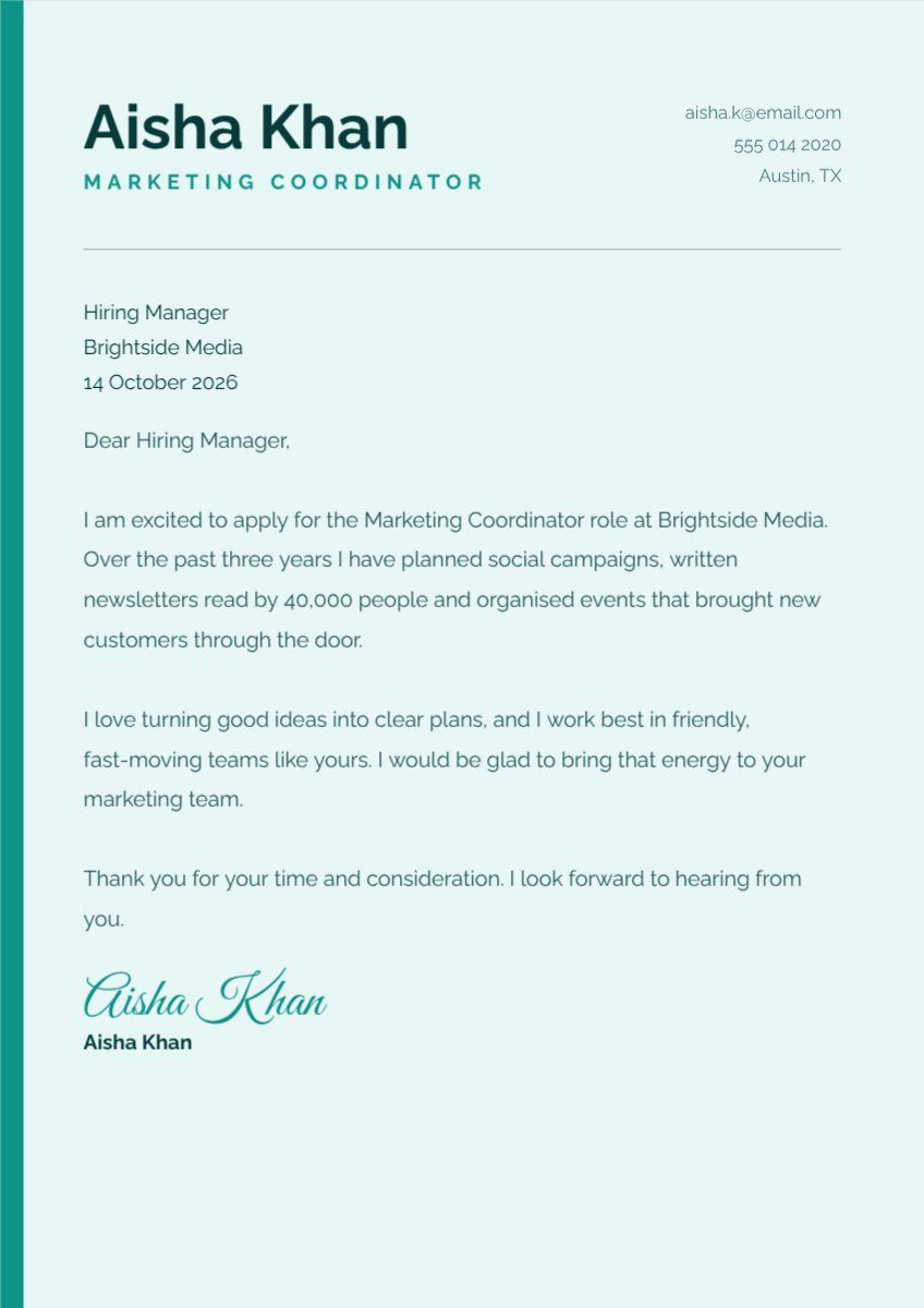 Cover Letter Modern — editable resume template