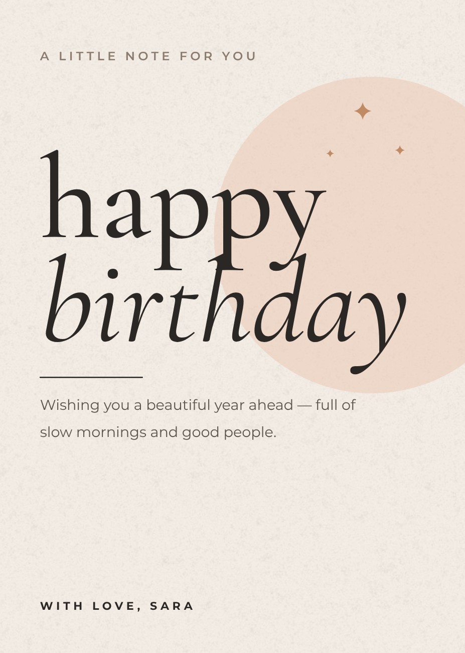 Cream Lowercase Birthday Card — editable birthday template