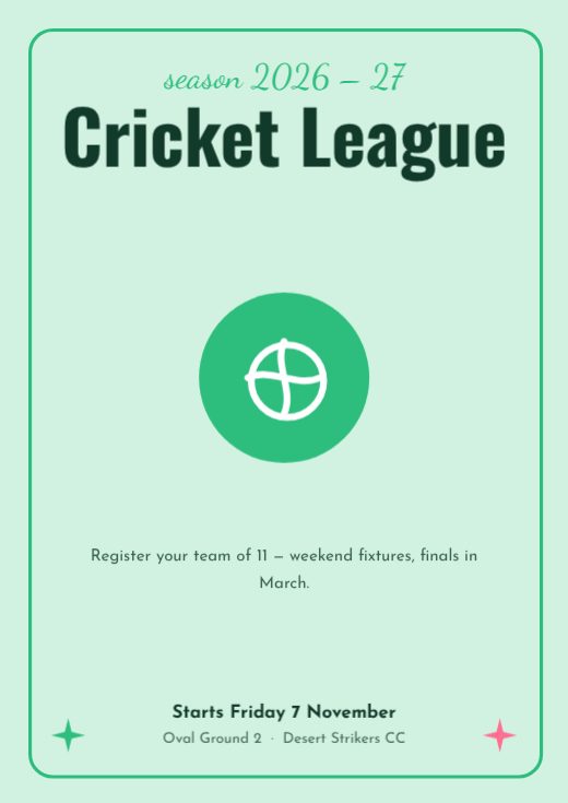 Cricket League Sports Poster template