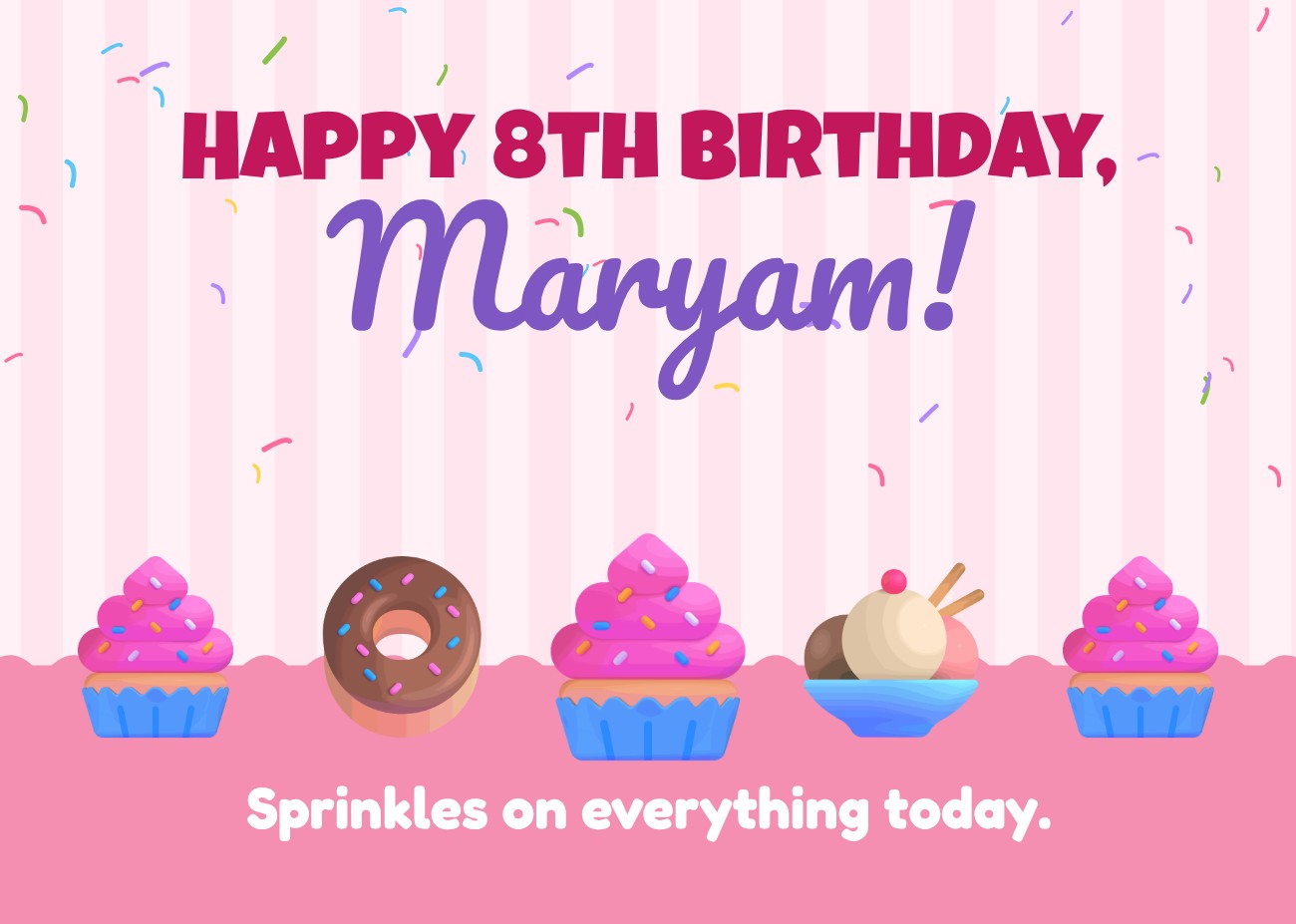 Cupcake Parade 8th Birthday Card — editable birthday template
