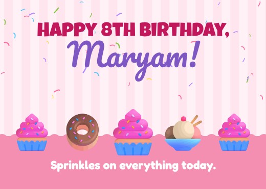 Cupcake Parade 8th Birthday Card — free greeting card template