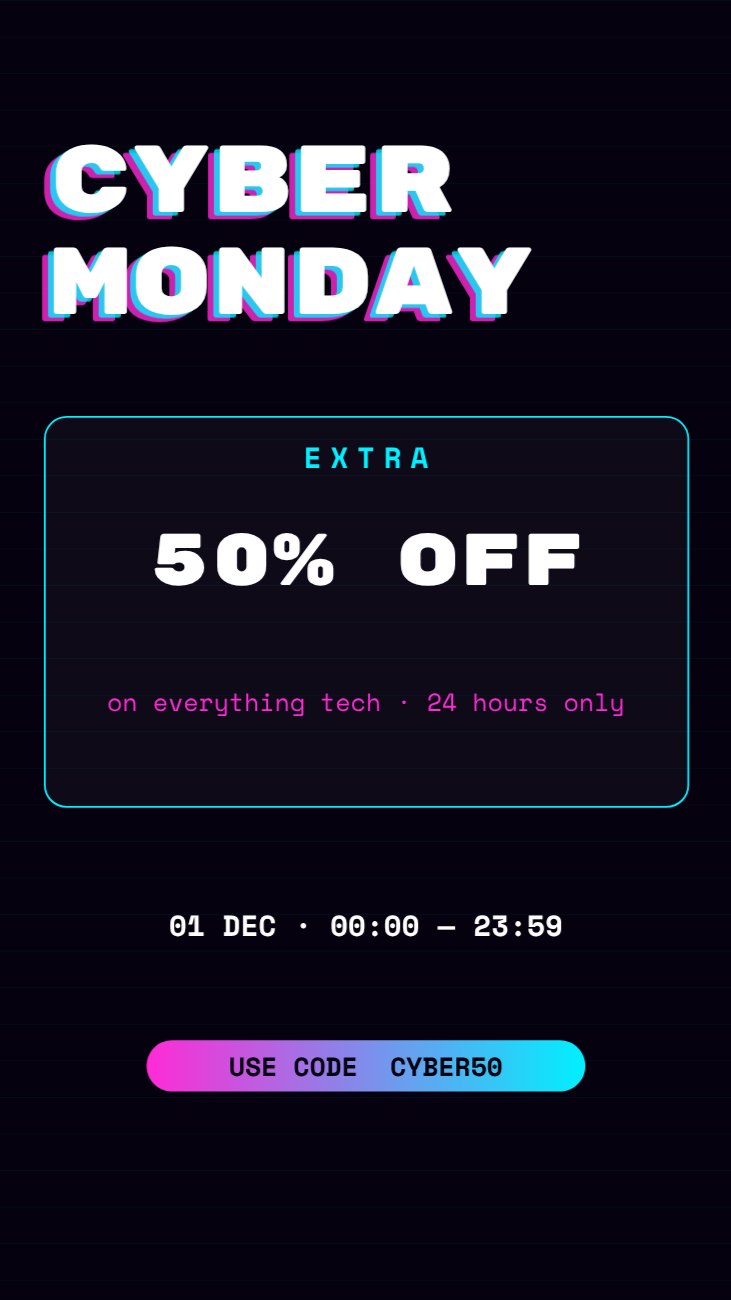 Cyber Monday Neon Sale Story — editable marketing template