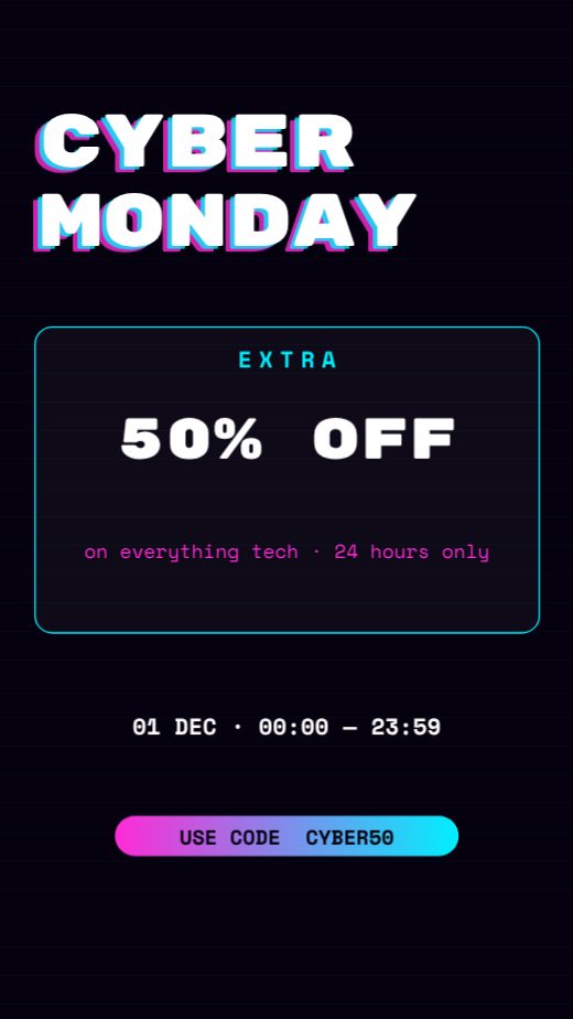 Cyber Monday Neon Sale Story — free sale design template