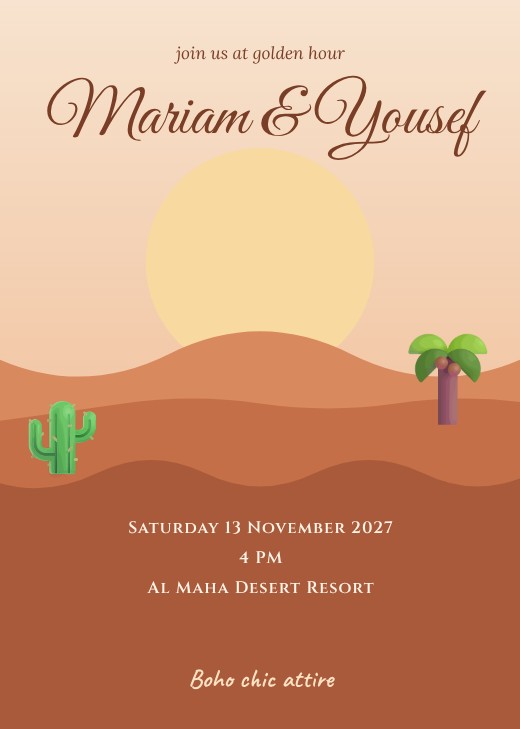قالب بطاقة دعوة مجاني — Desert Sunset Boho Invitation