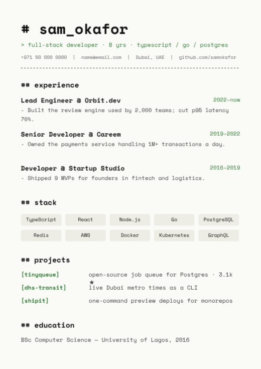 Developer Code Resume