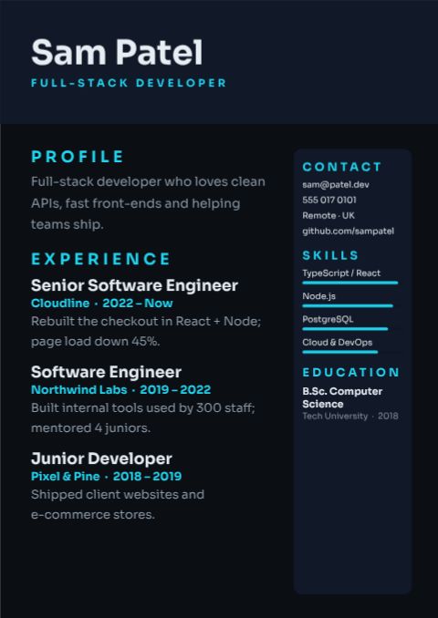 Developer Tech Resume template