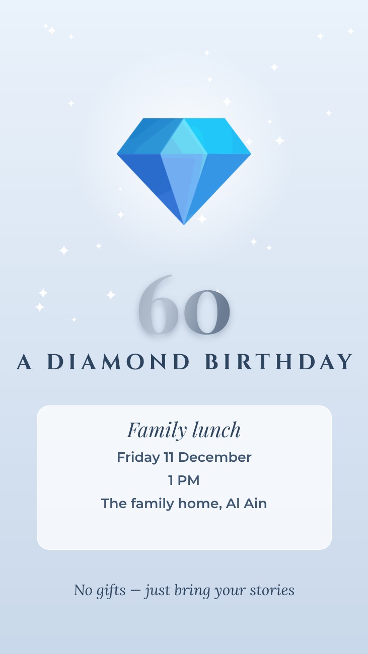 Diamond 60th Family Lunch Story — editable birthday template