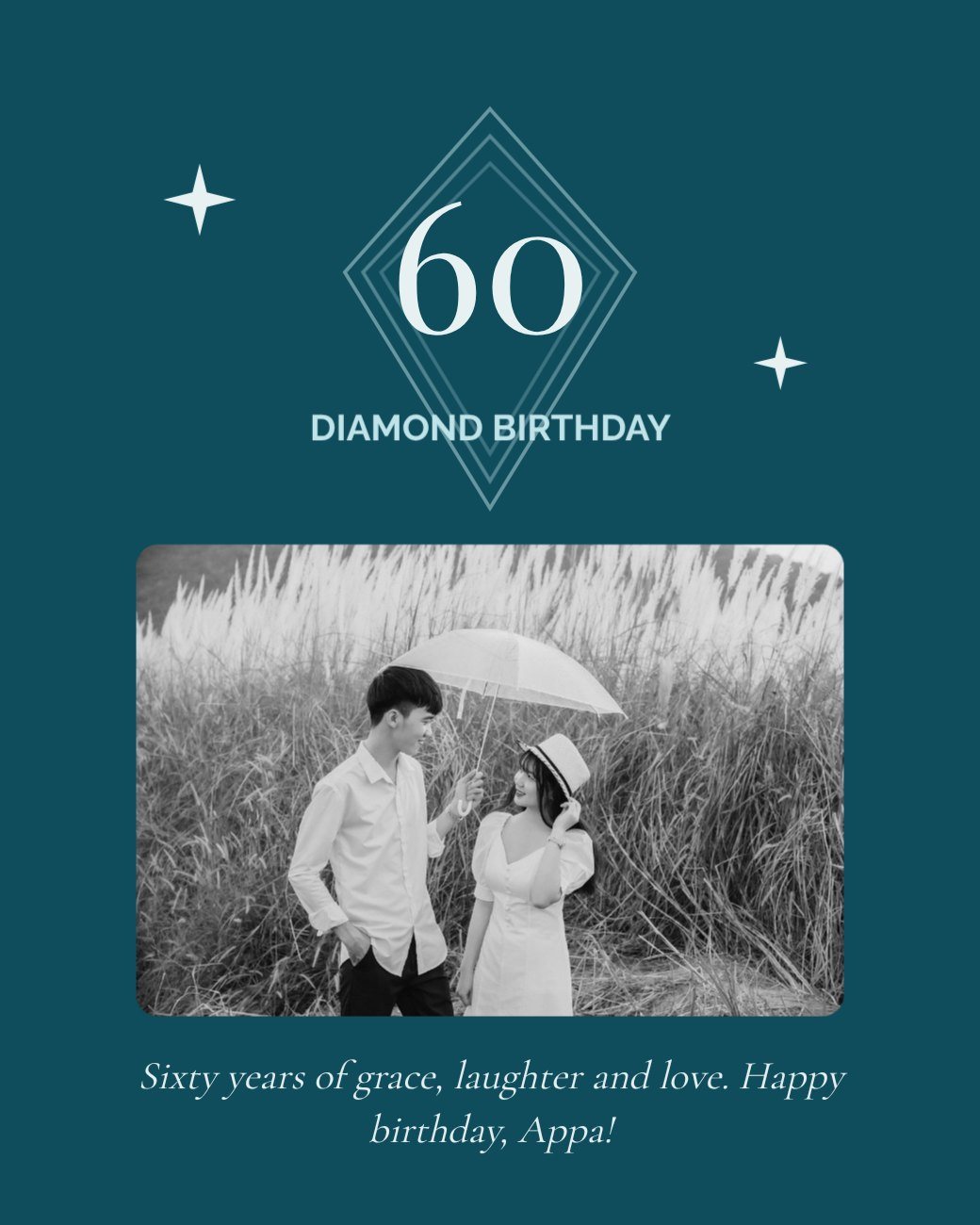 Diamond Sixty Teal Birthday Post — editable birthday template