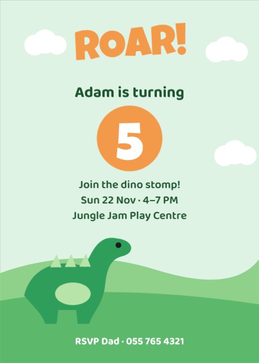 Dino Stomp Kids Birthday Invitation template