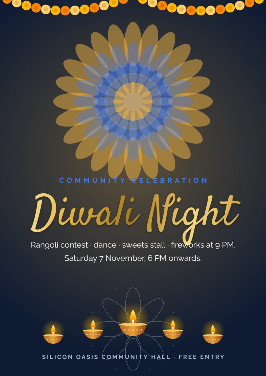 Diwali Night Navy Poster — editable festivals template