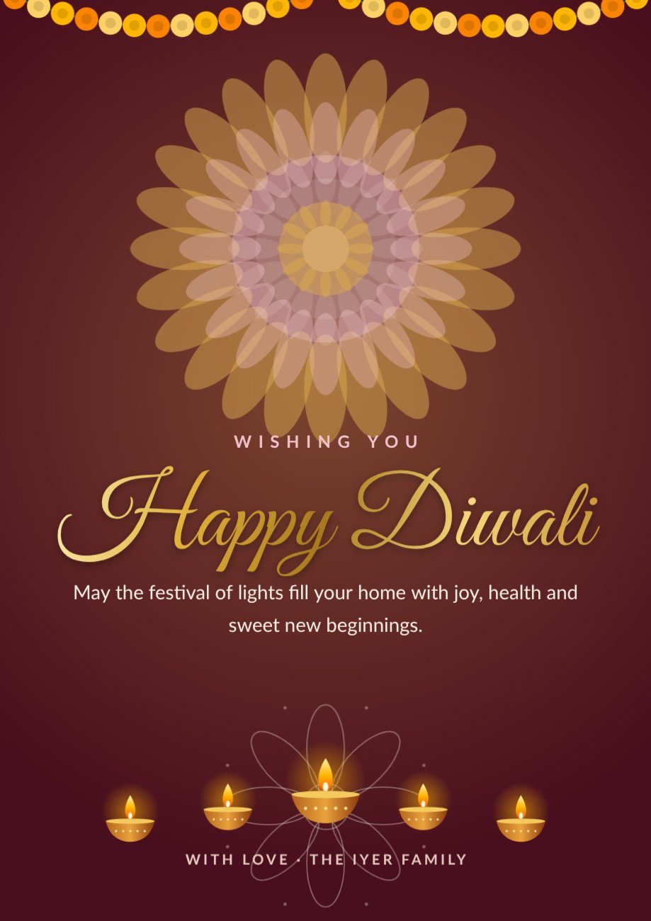 Diwali Wishes Family Poster — editable festivals template