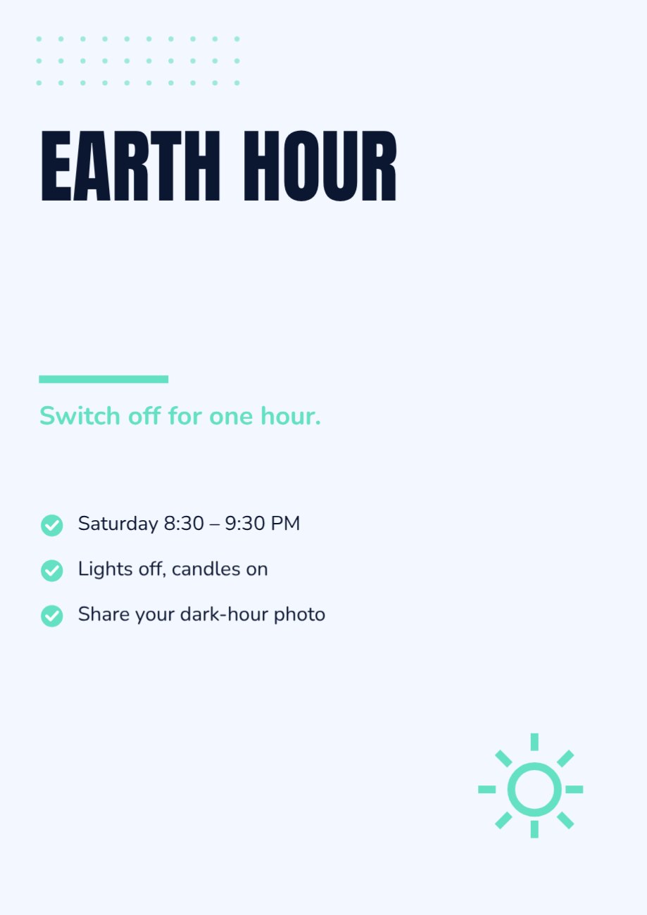 Earth Hour Awareness Poster — editable marketing template