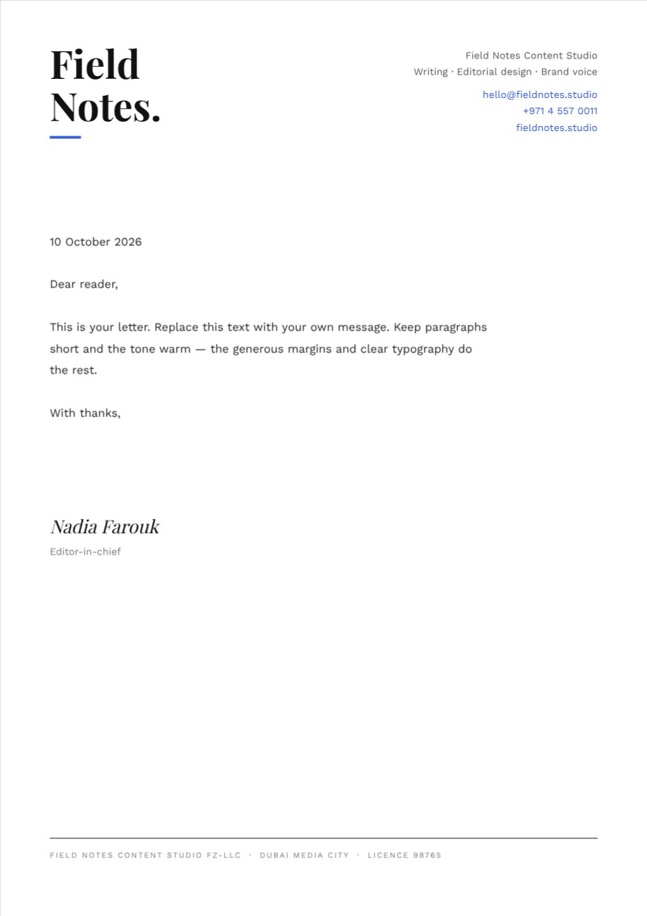 Editorial Studio Letterhead — editable business template