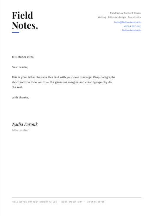 Editorial Studio Letterhead template