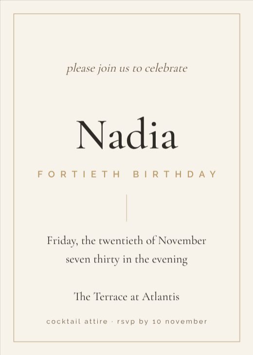 Elegant Champagne 40th Invitation template