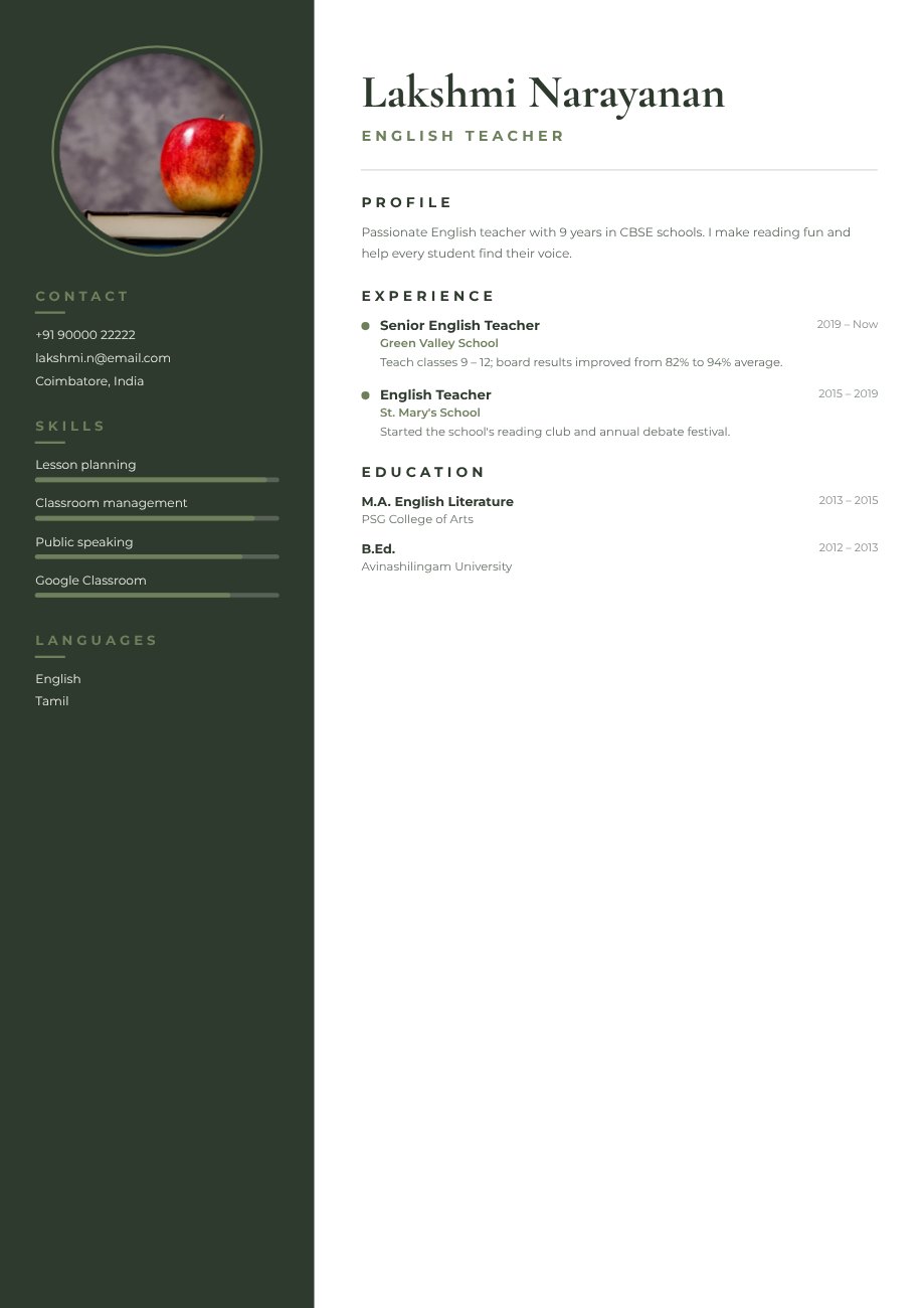 Elegant Teacher Resume — editable resume template